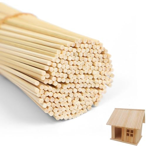 Holzstäbchen Rund, 300 Stück Holzstäbe Rund Natur, Zuckerwatte Stäbe, Rundholz Holzstab, Holzstäbchen zum Basteln, Bastelstäbe Rundhölzer für Handwerk und Heimwerker (300mm x 3mm)