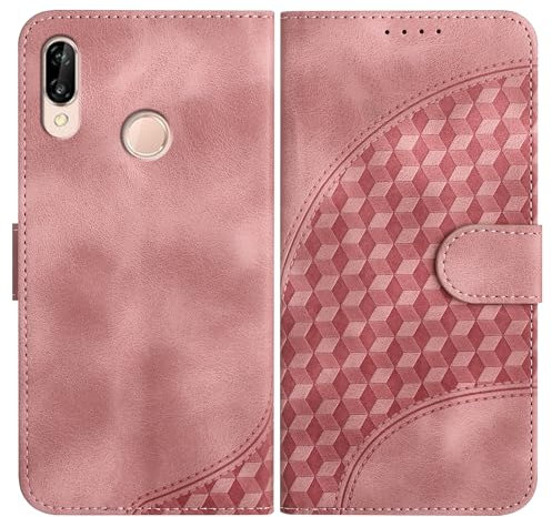 Bxithnr Handyhülle Kompatibel mit Huawei P20 Lite Hülle mit [Kartenfach Geld Slot] [Standfunktion] [Magnetverschluss] Premium Leder Wallet Case Flip Cover Schutzhülle für Huawei P20 Lite - Rosa