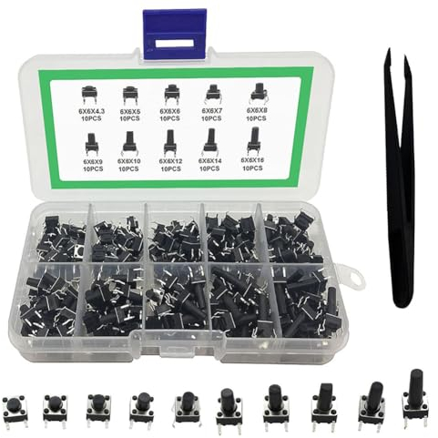 Interrupteurs à Bouton-poussoir Tactile,4 Broches Interrupteur à Bouton Poussoir Tactile,100PCS Kit Assortiment d'Interrupteurs Tact Switch,Bouton-poussoir Momentanés à 4 Broches,Dans l’électronique