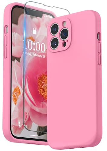 SURPHY Silikon Hülle Kompatibel mit iPhone 13 Pro Max Hülle mit Displayschutzfolie, Handyhülle iPhone 13 Pro Max Silikon Case Kameraschutz für iPhone 13 Pro Max Hülle 6,7 Zoll 2021, Pink