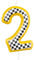 mciskin Racing Cars Birthday Candles, Yellow Cars Number 2 Candles for Cake,Girl Boy 2nd Birthday Decorations, Black and White Stripes Racing Theme for Girls Boys Men Birthday Party Supplies
