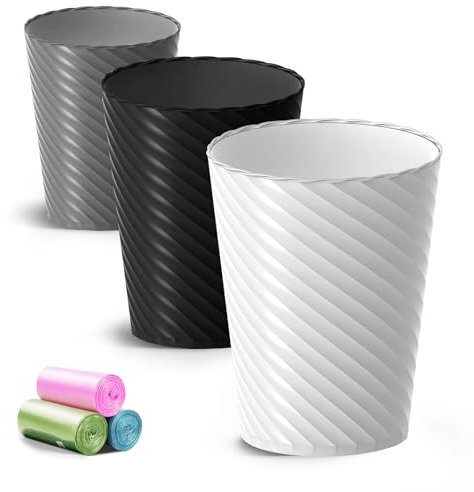 Lysam Bathroom Trash Can 3 Pack, 1.8 Gallon Small Trash Can with Trash Bags
