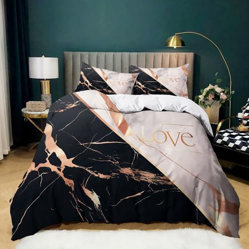 3 Pieces Rose Gold Duvet Cover Set for Adults Geometric Marble Soft Breathable Microfiber Bedding Set Double