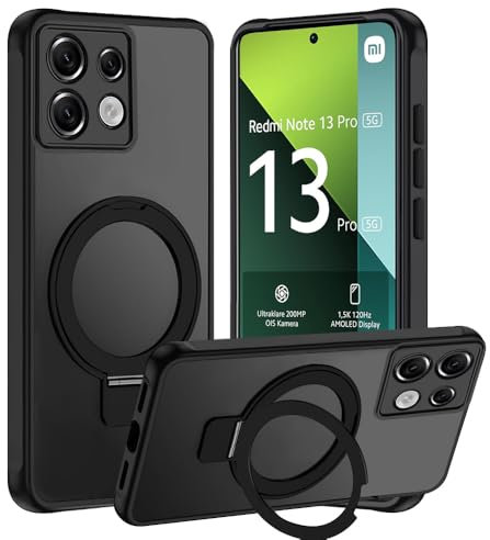 Tawarror MagStänder Handyhülle für Xiaomi Redmi Note 13 Pro 5G Hülle, Matt Transluzente Magnetisch Schutzhülle für Redmi Note 13 Pro mit Ständer Hart PC Kratzfest + TPU Stoßfest Case, Schwarz