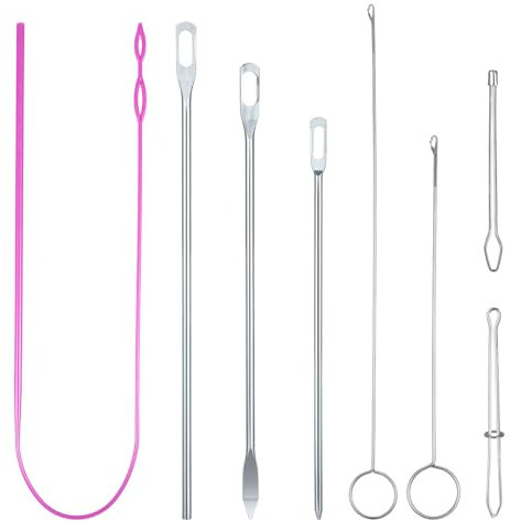 8 Pcs Drawstring Threader Tool Set, Loop Turner Hook Flexible Drawstring Threader Metal Tweezers Long Loop Turner Tool with Latch for Sweatpant String Jackets Coats Pants Elastic Replacement