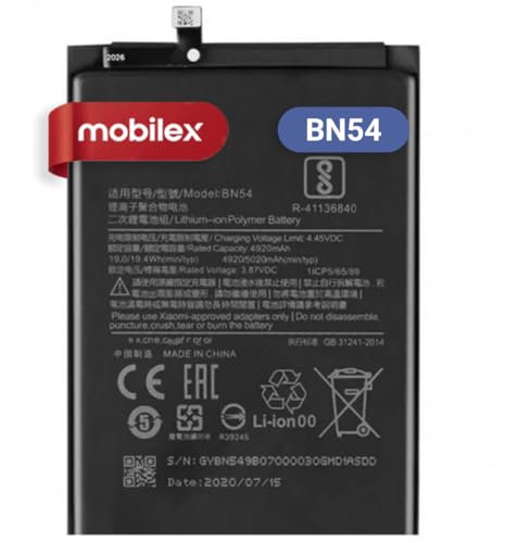 MOBILEX® Batería BN54 para Xiaomi Redmi 9 / Redmi Note 9 / Redmi 10X / Poco M2 | Interna Repuesto | 5020mAh - OEM | Capacidad Original