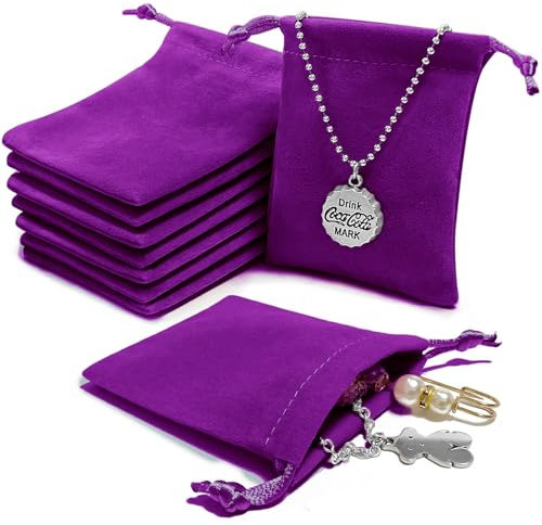 AOT 30PCS Purple Velvet Jewellery Pouches, Small Soft Velvet Drawstring Storage Bags, Jewelry Wrap Bags For Wedding, Party, Valentine's Day, Anniversary(9 * 7cm)