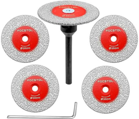 FOCSTOL Diamant Trennscheibe Fliesen - 5 Stück 50mm Mini Diamant Fliesenscheibe und 1 Stück 6mm Rundschaft für Marmor Granit Kunststein Porzellan Fliesen Keramik