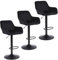 ralex-chair Barhocker 3er Set, Höhenverstellbare Drehbare Barhocker aus Samtstoff, Frühstücks-Esshocker mit Rückenlehne und Armlehne für Bar, Theke und Küche, Schwarz