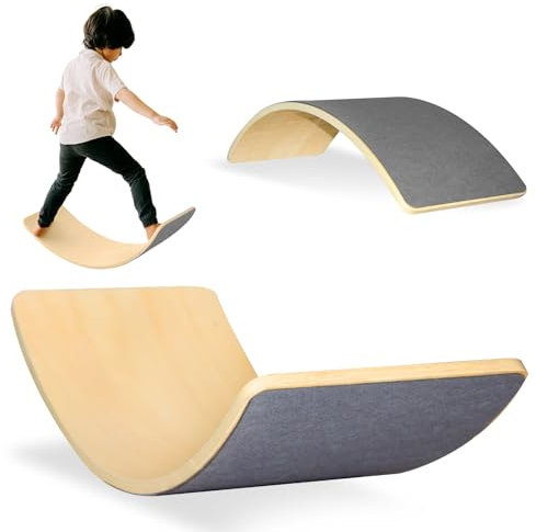 Kids Balance Board Wooden Wobble Board with Felt - 33 inch Montessori Sensory Board Curvy Swing Seesaw Outdoor Indoor Toys for Ages 3+ Children Birthday Gift