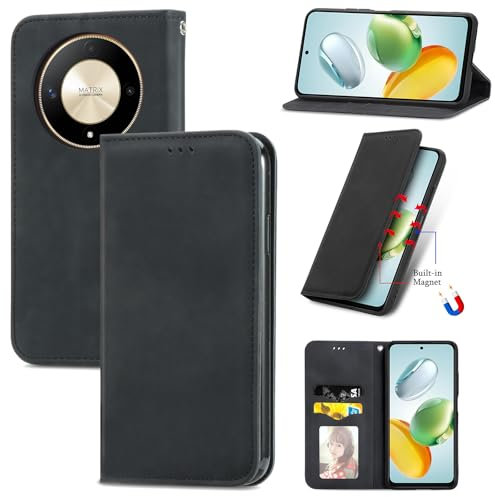 Cracedily Coque pour Honor Magic 6 Lite Pochette, Etui Protection Housse Premium en Cuir PU, Etui à Rabat Pochette de Portefeuille Étui pour Honor X9B/X50 5G Case, Noir