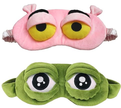 2 Stück Schlafmaske Lustig,Karikatur Schlafen Augenmaske,Nette Augenmaske für Kinder,Schlaf Reise Maske,Geeignet für lustige Geschenke,Männer,Frauen(Rosa, Grün)