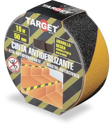 TARGET Cinta Antideslizante Adhesiva, Seguridad, Escaleras, Rampas | Para interior y exterior, Anti caída (AMARILLO y NEGRO, 10 M X 50 mm)