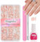 240Pcs French False Nails Short - Square Press On Nails Kit with White Tip for Women & Girls - 15 Sizes Full Cover Stick & Glue On Reusable Fake Nails - French Manicure Decorations