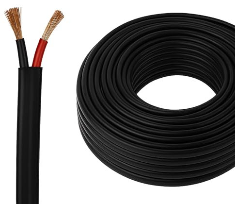 Automotive Flat Twin 2 Core Cable 12V/24V Thin Wall Wire for Auto Boat 21A, 1.5mm² (10M Coil)