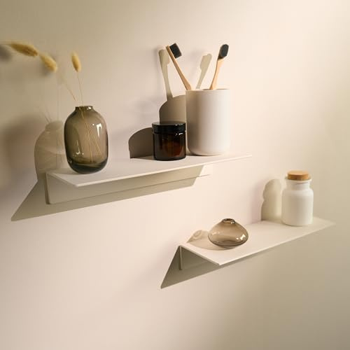 Designfabrik Hamburg Wandregal | 30 cm Weiß 2er-Set | ohne Bohren | Duschregal selbstklebend | Ablage für Bad, Gästebad, Küche |Pulverbeschictet | Modernes Design | Aus Metall