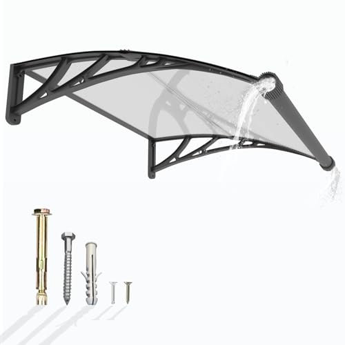 Auvent pour Porte d'entrée 120x100cm,Toit Marquise avec Gouttière en Polycarbonate Protection Contre Pluie,UV et la Neige Support Robuste en ABS Durable