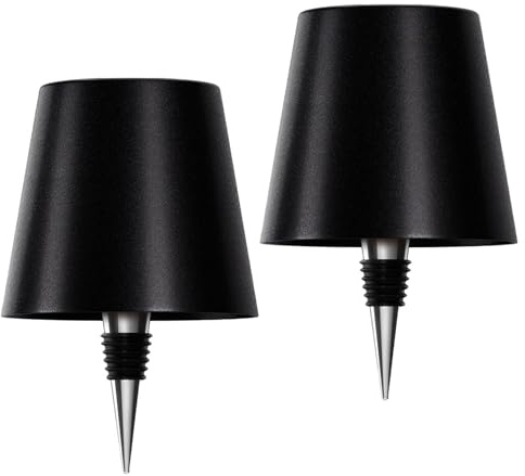 AIMARS Wireless Bottle Lamp, 3 Color Stepless Dimming Wine Bottle Lamp, LED Rechargeable Touch Control Wireless Bottle Lampshade for Bedroom, Restaurant, Bar (Black, 2-Pack)