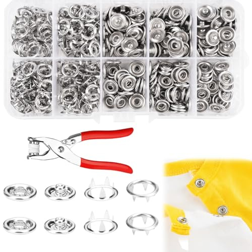 100 Kit De Boutons Pression Sans, 9.5mm Pince Bouton Pression Metal Avec Pinces, Ensemble D'Outils D'Installation De Boucle à Cinq Griffes pour Bébé Enfant Bricolage Sac Vestes Jeans Artisanat