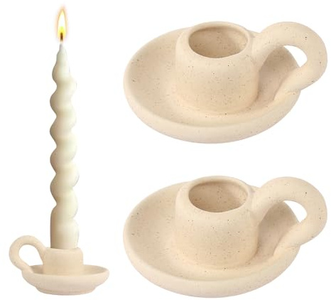 2 Stück Kerzenständer Kerzenhalter Stabkerzen Kerzenständer aus Keramik mit Griff Modern Deko Kerzenleuchter für Schlafzimmer Wohnzimmer Tischdeko