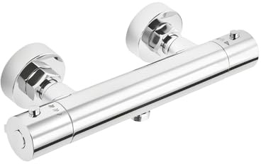 Ronvie Shower Thermostatic Mixer Bar, Anti-Scald Bath Shower Mixer Tap with 38°C Safety Lock, Chrome Round Shape Wall-Mounted Bathroom Fixture, Solid Brass Construction for Bath Taps and Showers