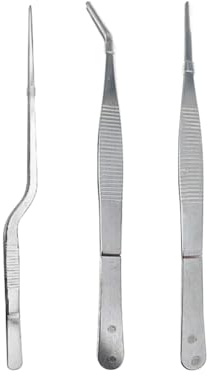 Lot de 3 pinces multi-usages en acier inoxydable de 16 cm - Pince à épiler droite et fine - Pince à épiler dentelée incurvée - Pince à épiler à pointe décalée - Petite pince de cuisine en métal pour