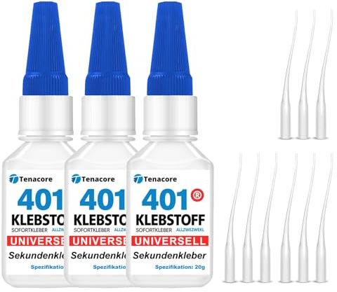 Tenacore Sekundenkleber 3 x 20 g, flüssig, für Holz, Leder und Metall | Flüssiger Sekundenkleber für Metall, Holz, Leder, Gummi, Keramik und viele Kunststoffe; für Haushalt, Hobby und Werkstatt
