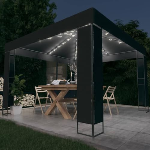 Tonnelle de Jardin, 3x3 m avec Guirlande LED Solaire, Toit Double Face Imperméable, Structure Acier Renforcé, Pergola Jardin Exterieur et Store Exterieur, Jardin, Événements, Anthracite, 3x3x2.73 m