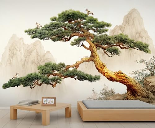 Tree Chinoiserie Wallpapers Mountain Pattern Wallpaper Natural Landscape Wallpaper Murals for Kids Bedroom Living Room Art Paintings Mural Poster 500X350cm