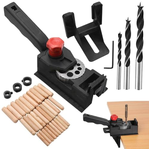 Umllpet 38 Pezzi Kit Dima per Fori a Tasca, Guide di Foratura 6/8/10/12 mm con Righello, Mèche, Tasselli in Legno, Anello Limitatore e Punta di Centramento, per Bricolage