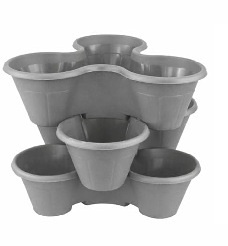 Stackable Strawberry Planter – Tiered Vertical Garden Pots for Herbs, Flowers & Vegetables – Space-Saving Planter for Patio, Balcony & Garden – Indoor & Outdoor | 1, 3 or 6-Tier (3x Grey)