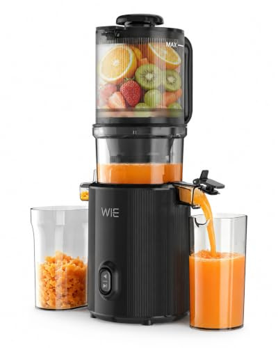 WIE Extracteur de Jus Slow Juicer Goulotte Large 135 mm pour Fruits et Légumes Entiers Moteur 300W Grande Capacité 2.6 L Presse à Froid Silencieuse