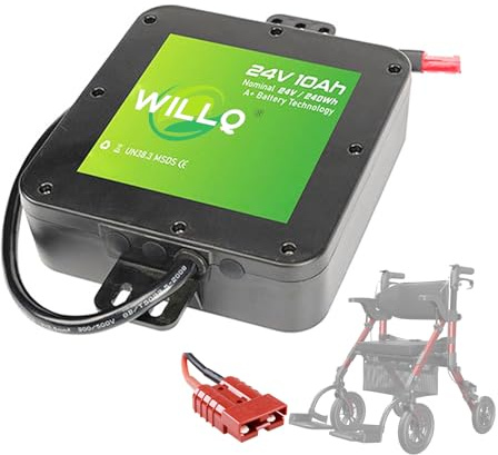 WILLQ Batteria per Sedia a rotelle elettrica Pieghevole 24V 10Ah 12AH Batteria al Litio Ricaricabile di Ricambio per Scooter/Trattore/deambulatore Elettrico Kit Motore,24v12ah