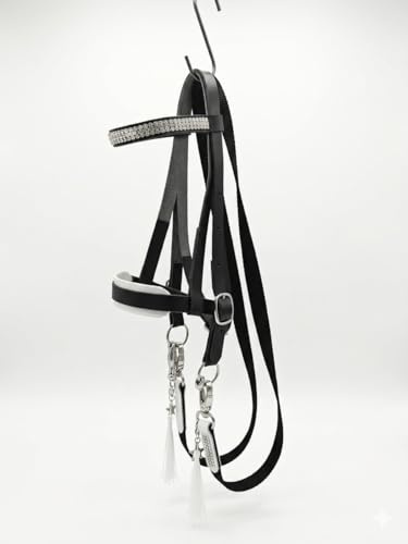 Generisch Hobby Horse Trense, Schwarz mit Strassbesatz und Zügeln, ohne Pferd, Zubehör für Hobby Horsing, Spieltrense für Steckenpferd, Schaukelpferd, Spielpferd