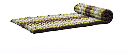 Leewadee Faltbare Bodenmatratze - Japanischer Rollbarer Futon - Tatami Faltmatte - Gästebett - Camping Matratze - Thai Massage Matte, Kapok Füllung, 190 x 70 cm, Braun Grün