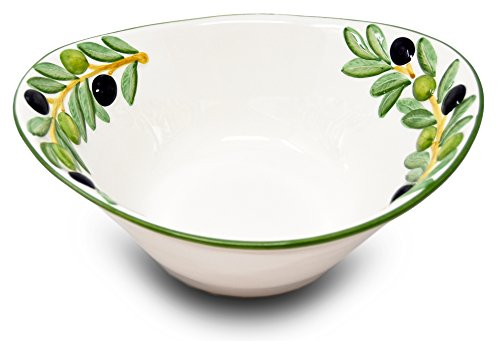 Lashuma Handgemachte Italienische Keramikschale im Olivendesign, Ovale Salatschüssel Keramik 25x21x8,5 cm