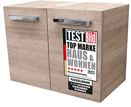 FACKELMANN Beckenunterschrank A-VERO / Badschrank mit gedämpften Scharnieren / Maße (B x H x T): ca. 62,5 x 46 x 35 cm / hochwertiger Schrank fürs Bad / Korpus: Braun hell / Front: Braun hell