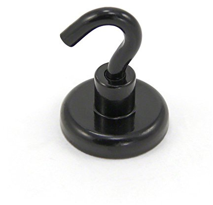 FIRST4MAGNETS Black Painted Neodymium Hook Magnet with M6 Hook for Fridge, Whiteboard, Noticeboard, Filing Cabinet or Office - 32mm Diameter x 42mm High - 36.4kg Pull