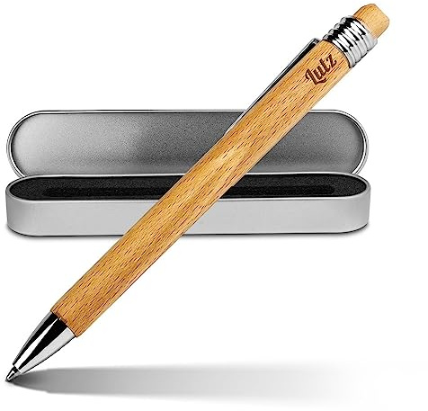 printplanet Kugelschreiber mit Namen Lutz - Gravierter Holz-Kugelschreiber inkl. Metall-Geschenkdose