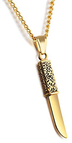 Iflytree Mens Stainless Steel Sword Knife Dagger Pendant Necklace with Chain Biker Jewelry (Gold)