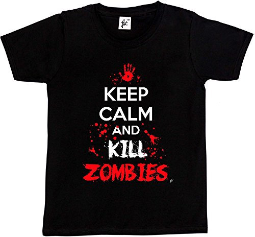 Fancy A Snuggle Keep Calm & Kill Zombies Blood Splatters Apocalypse Kids Boys T-Shirt Black 7-8 Year Old