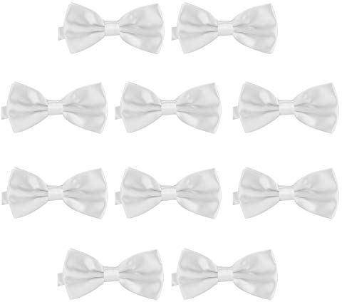 DonDon Lot de 10 Noeud papillon pour homme 12 x 6 cm avec crochet déjà lié et réglable, Blanc, Taille unique