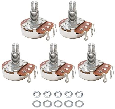 Pxyelec 5 Pack Full Size B250k Long Split Shaft 18mm Electric Guitar Bass Volume Tone Pots Potentiometer