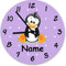 Shirtinstyle Wanduhr Kinderzimmeruhr Pinguin mit Wunschnamen Geschenk Uhr Kinder Handmade, 20cm, Farbe Pastelllila