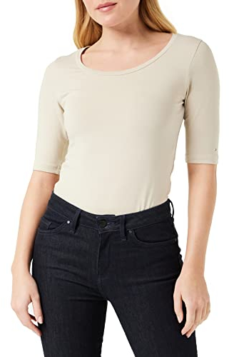 Tommy Hilfiger Damen T-Shirt Kurzarm Slim Fit, Beige (Light Sandalwood), XXL