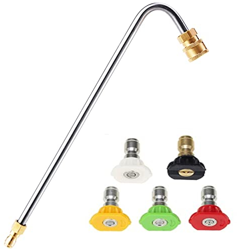 RIDGE WASHER Gutter Cleaner Attachment for Pressure Washer, 120 Degree, Extension Wand Angled for Gutter Cleaning with 5 Spray Nozzle Tips, 1/4 Inch Quick Connect, 13 Inch, 4000 PSI