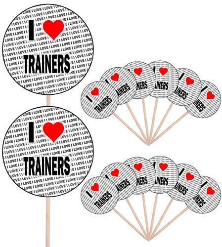 AK Giftshop I Love Trainers - Party Food - Cake Cupcakes - Picks Sticks - Food Flags - Stand Up Decorations Toppers (14 Pack)
