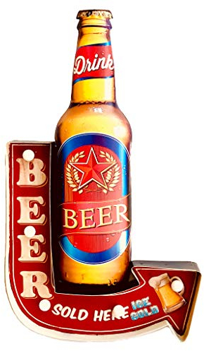 Leuchtschild Retro-Schild Wandschild im Vintage-Stil LED Schild für Garage Dekoschild Zubehör für Wohnkultur 50er Jahre Haus Dekoration Retro Leuchtkasten Metallhandwerk (Drink Beer)