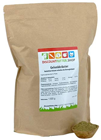 discountfutter.shop - Gelenkkräuter (1, 5 kg) für Pferde zur Unterstützung bei Arthrose, Spat, Hufrolle usw. | getreidefrei & ohne Zuckerzusatz | Teufelskralle, Weiderinde, Hagebutte usw.
