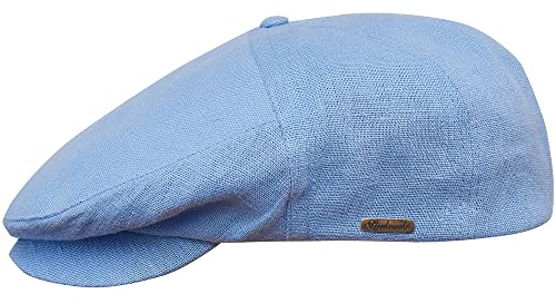 Sterkowski Modell Swede | 100% Naturleinen Schiebermütze für Herren und Frauen | Cabrio Shirm Cabriolet Sommerkappe Ungefütterte Atmungsaktive Ivy Vintage Gatsby Elegantee Hellblau 56